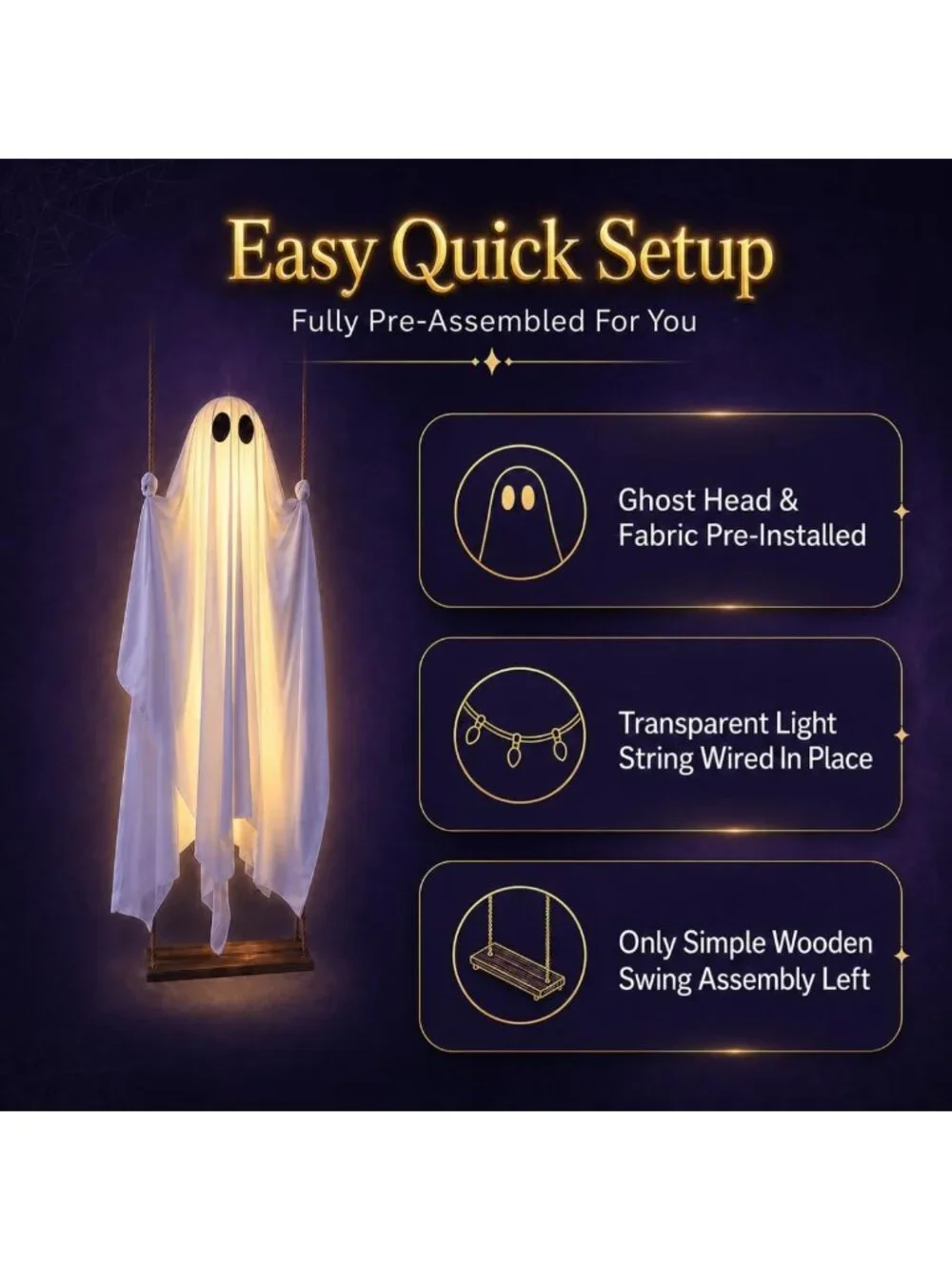 5ft Hanging Ghost Halloween Decoration | Outdoor Swing, Timer Lights, Adjustable